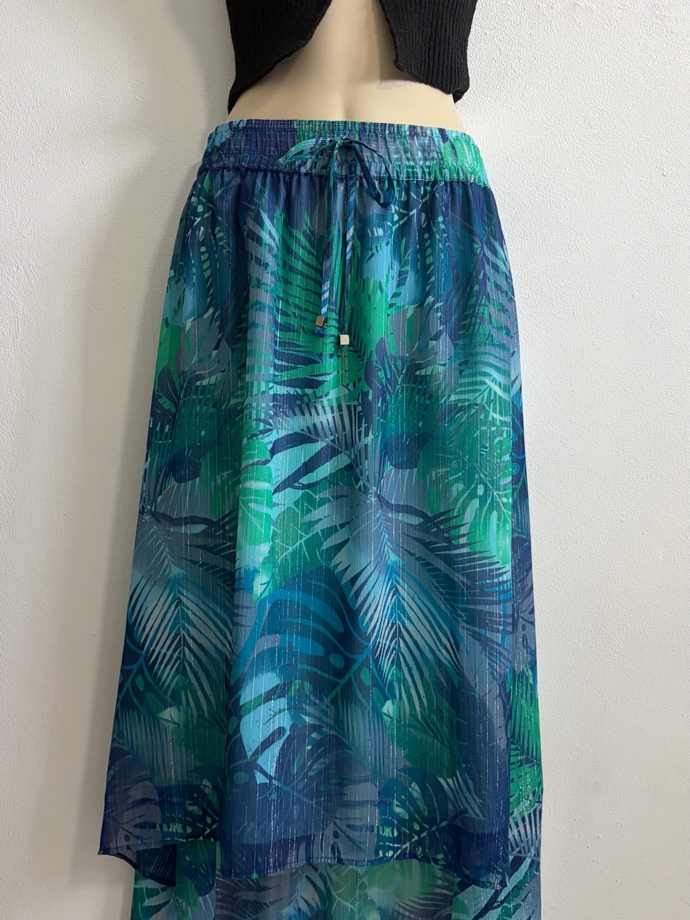 Jaclyn Smith Tropical Palm Print Layered Midi Skirt | Resort Coastal Boho